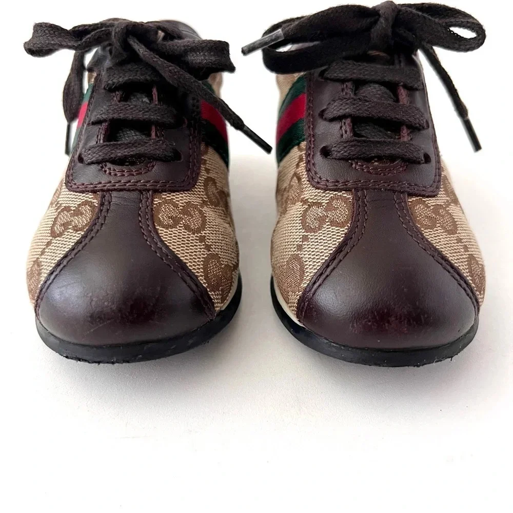 GUCCI || Baby Supreme GG Logo Web Stripe Lace Up Canvas Leather Sneakers Size 24 - Picture 3 of 13